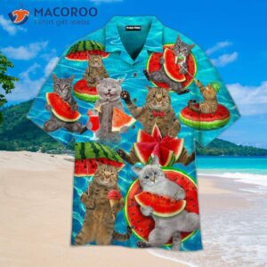 summer watermelon cat hawaiian shirts 0