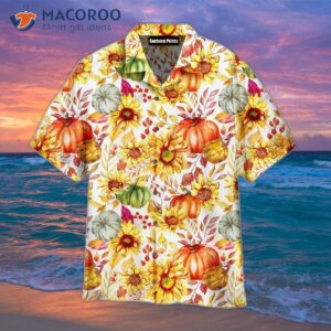 Sunflowers And Pumpkins, First Day Of Fall, Hawaiian Shirts.