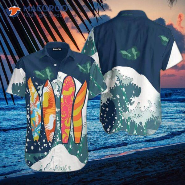 Surfing Beach Dark Blue Hawaiian Shirts
