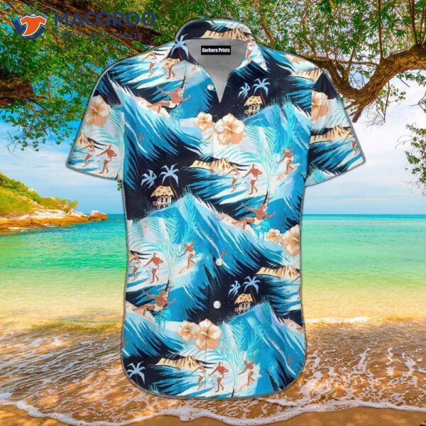 Surfing In Blue Hawaiian Shirts