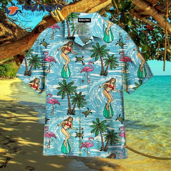 Surfing In Vintage Hawaiian Shirts On The Beach With Palm Trees