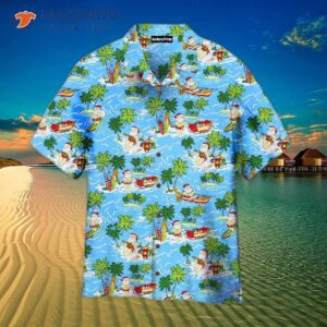 Surfing Santa Claus Christmas In July Blue Hawaiian Shirts