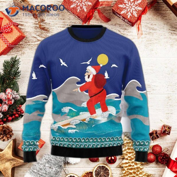 Surfing Santa Ugly Christmas Sweater