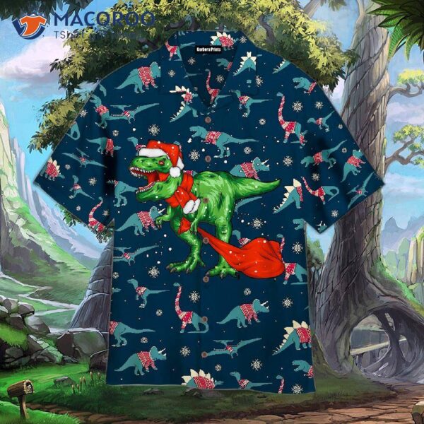 T-rex Christmas Blue And Red Hawaiian Shirts