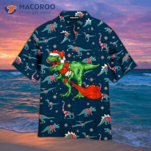 T-rex Christmas Blue And Red Hawaiian Shirts