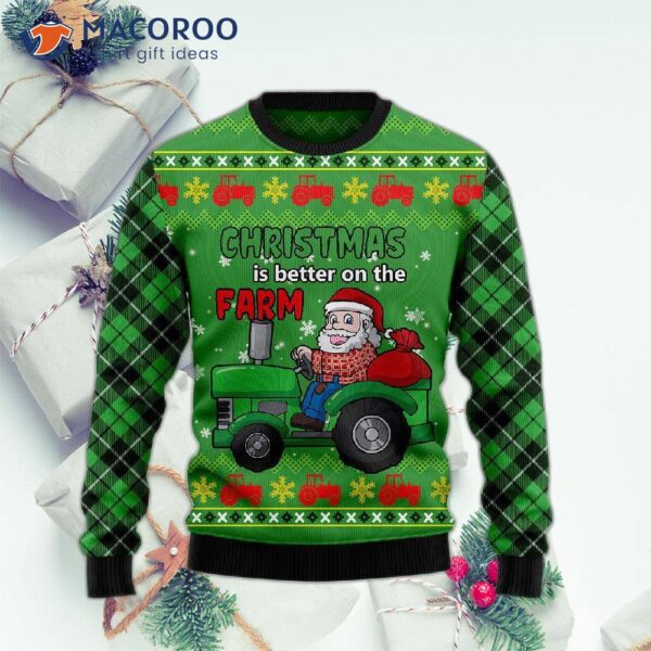 Tacky Santa Tractor Ugly Christmas Sweater