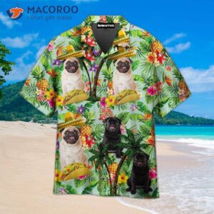 Taco Pug Is Ready For Summer In A Green Hawaiian Shirt.