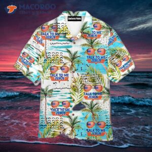 Talk To Me About Jesus Glasses With An American Tropical Palm Leaves Pattern Hawaiian Shirt.