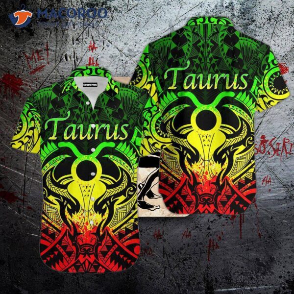 Taurus Horoscope Zodiac Symbol Mix Polynesian Tattoo Hawaiian Shirts