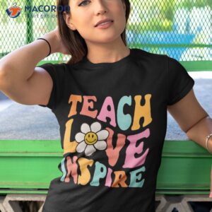 teach love inspire retro funny back to school teachers girls shirt tshirt 1