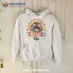 teacher life messy bun happy first day of school shirt hoodie