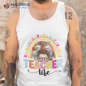 teacher life messy bun happy first day of school shirt tank top