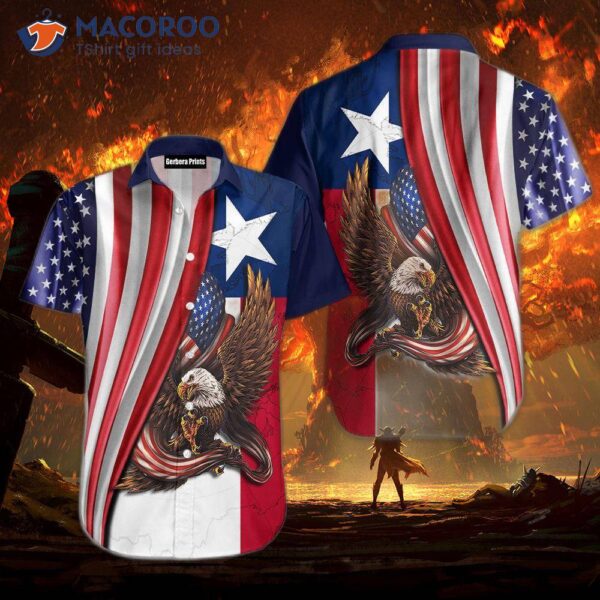 Texas Bald Eagle American Blue And Red Hawaiian Shirts