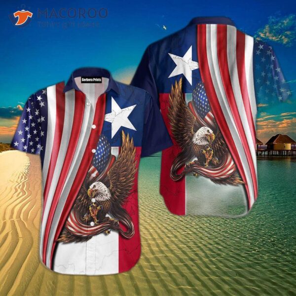 Texas Bald Eagle American Blue And Red Hawaiian Shirts