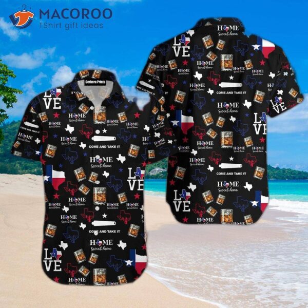 Texas Bourbon Whiskey And Black Hawaiian Shirts