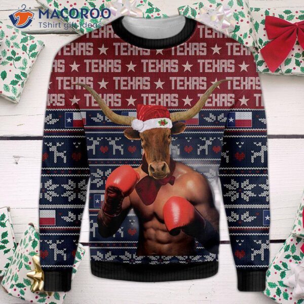 Texas Boxing Longhorn Ugly Christmas Sweater