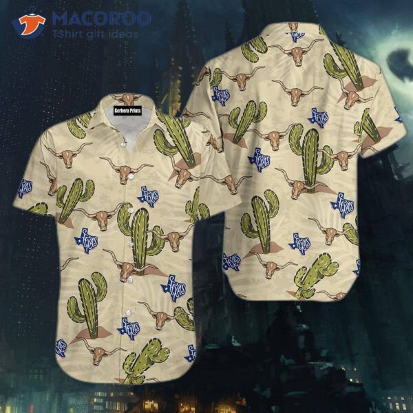 Texas Longhorn Cactus In The Desert Hawaiian Shirts