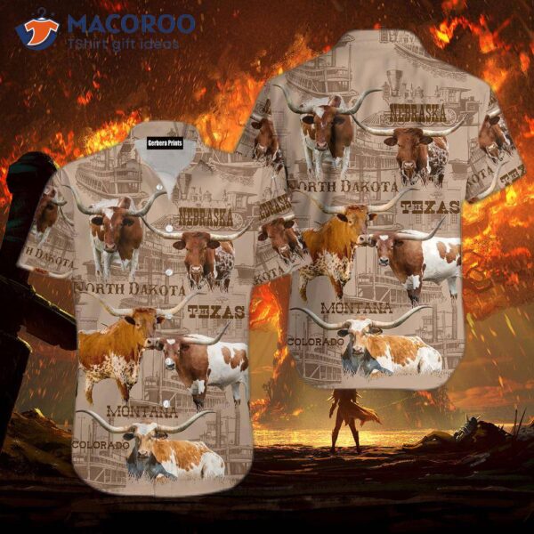 Texas Longhorn Cattle Lovers Buffalo Arena Hawaiian-style Shirts