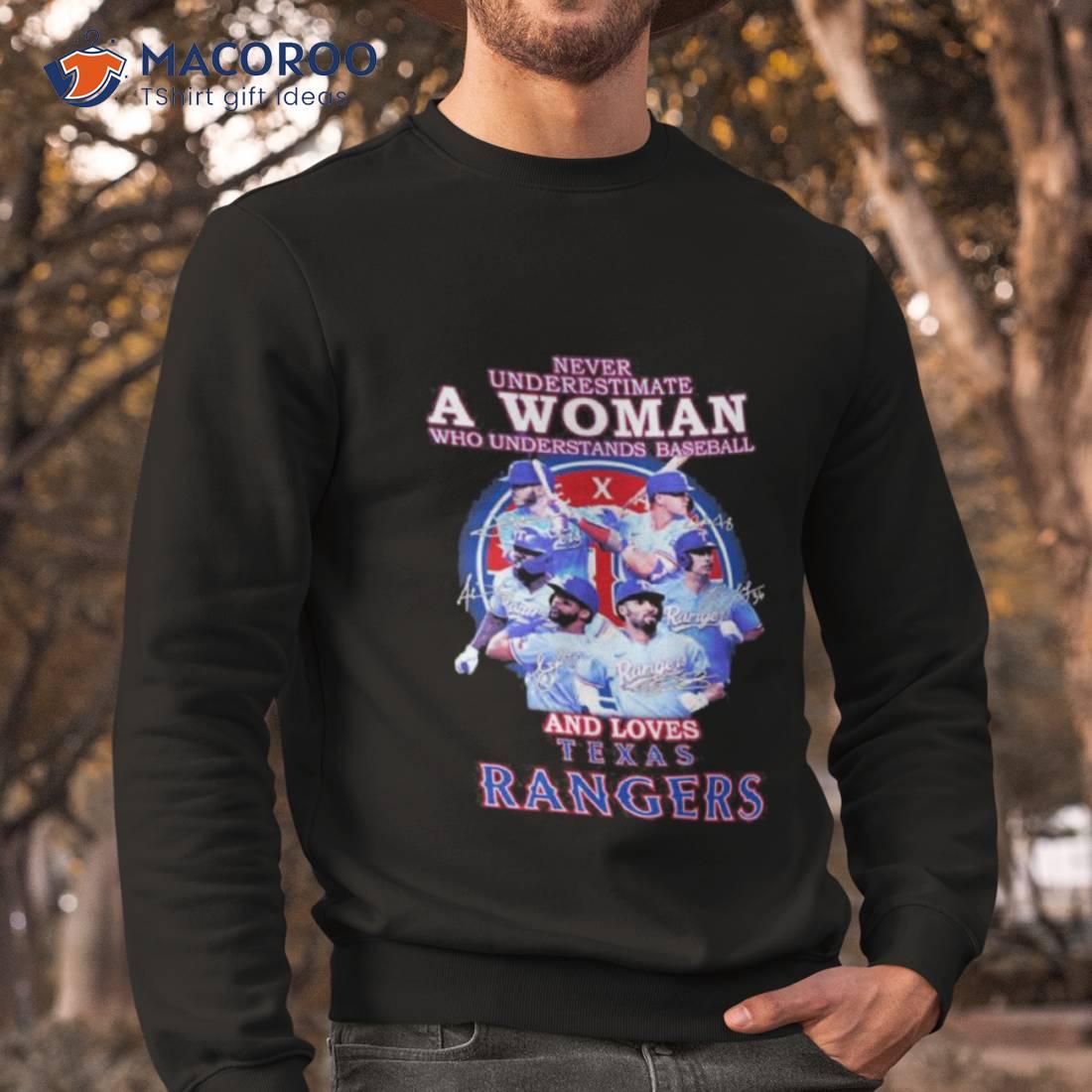 Texas Rangers Never Underestimate A Woman Who Understands Baseball And Loves Rangers 2023 Signatures Shirt Texas Rangers Never Underestimate A Woman Who Understands Baseball And Loves Rangers 2023 Signatures Shirt