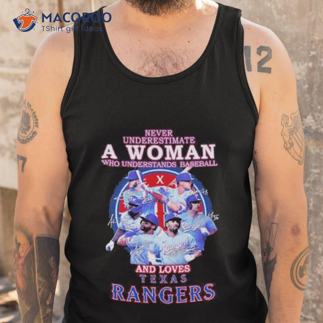 Texas Rangers Never Underestimate A Woman Who Understands Baseball And Loves Rangers 2023 Signatures Shirt Texas Rangers Never Underestimate A Woman Who Understands Baseball And Loves Rangers 2023 Signatures Shirt