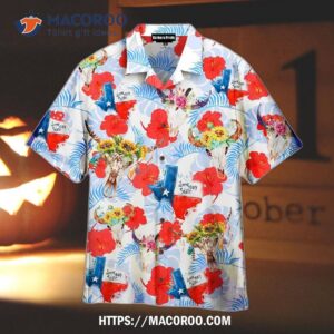 Texas Tropical Flag And Cow Skull Hawaiian Shirts, Halloween Gifts For Teens