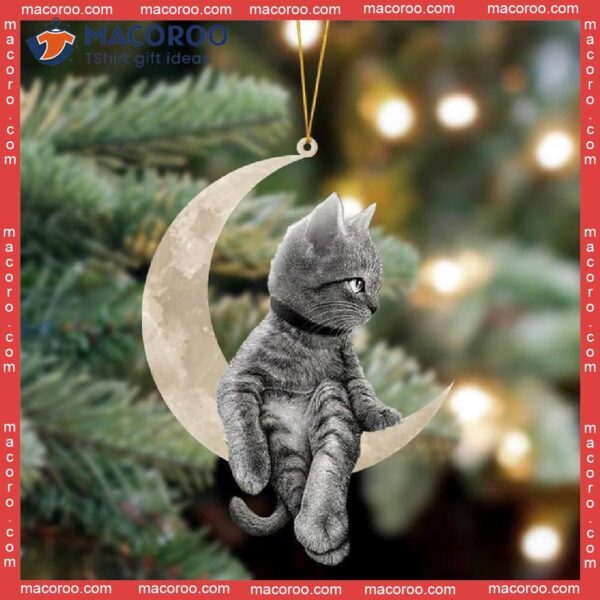 The Cat Sits On Moon, Hanging A Flat, Custom-shaped Christmas Acrylic Ornament.