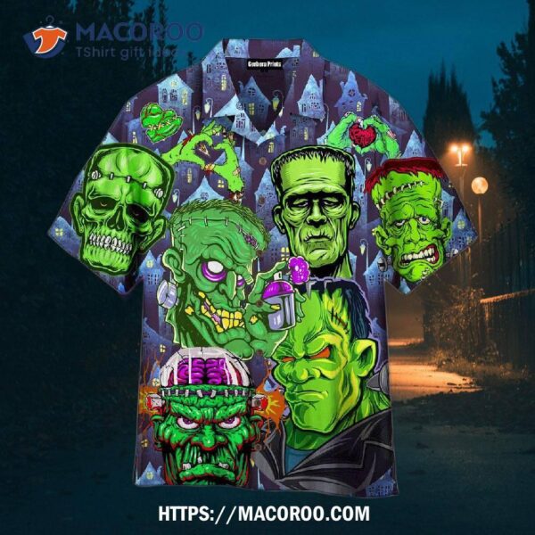The Heart Of Frankenstein Halloween Green Hawaiian Shirts, Teacher Halloween Gift Ideas