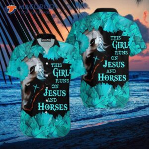 The Kentucky Derby Girl Runs On Jesus And Horses, Wearing A Blue Hawaiian Shirt.
