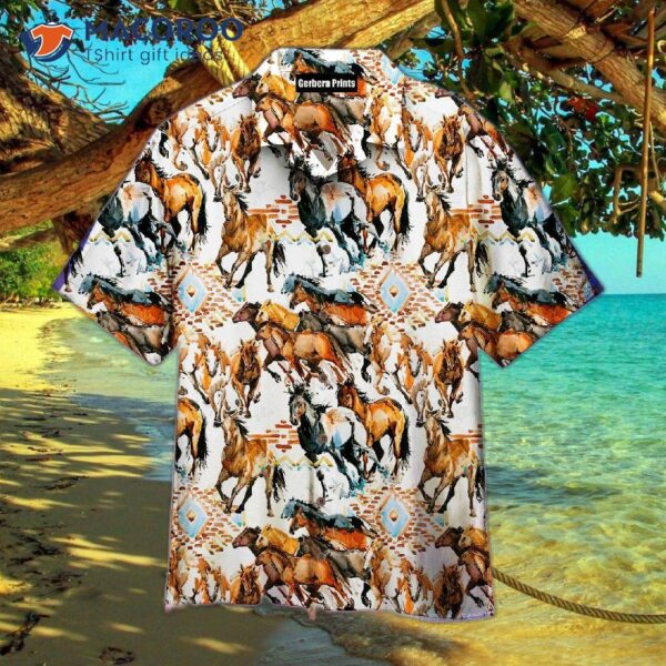 The Kentucky Derby Running Wild Horse With A Tribal Textured Hawaiian Shirt