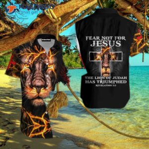The Lion And Cross Fear Not For Jesus Hawaiian Shirts