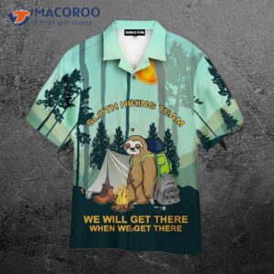 The Sloth Hiking Team Is Camping In Forest Wearing Hawaiian Shirts.