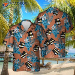 the thin blue line police seamless pattern brown hawaiian shirts 0