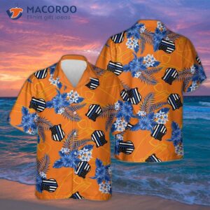 the thin blue line police seamless pattern orange hawaiian shirts 0