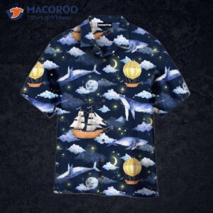 The Whales, Clouds, Moon, Stars, And Balloons In Night Sky Are Complemented By Hawaiian Shirts.
