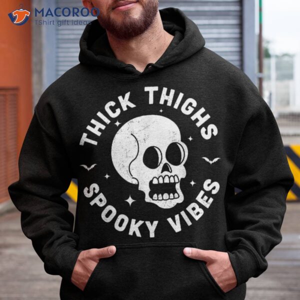 Thick Thighs Spooky Vibes Funny Halloween Skull Workout Gym Shirt