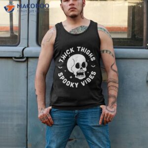 thick thighs spooky vibes funny halloween skull workout gym shirt tank top 2