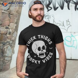 Thick Thighs Spooky Vibes Funny Halloween Skull Workout Gym Shirt