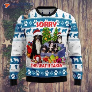 This Seat Is Taken; Bernese Mountain Dog Ugly Christmas Sweater.