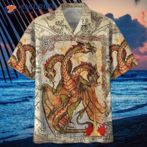 Three-headed Dragon Viking Yellow Hawaiian Shirts