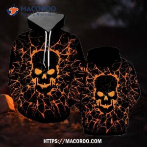 Thunder Skull Orange Cool All Over Print 3D Hoodie, Halloween Hostess Gifts