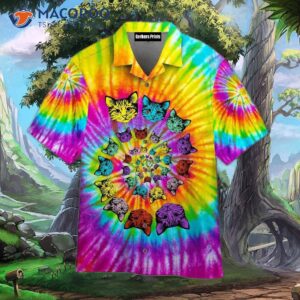Tie-dyed Hippie Cat Cute Color-splashed Hawaiian Shirts