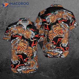 tiger print japanese orange beach and hawaiian shirts 1