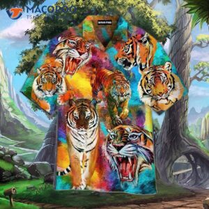 Tiger-printed Colorful Hawaiian Shirt