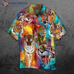 Tiger-printed Colorful Hawaiian Shirt