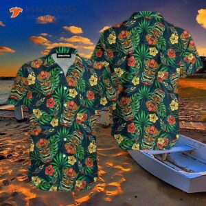 tiki green tropical hawaiian flower shirt 0