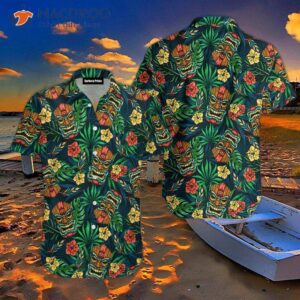 tiki green tropical hawaiian flower shirt 1