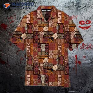 Tiki Hawaiian-style Tribal-pattern Brown Hawaiian Shirts