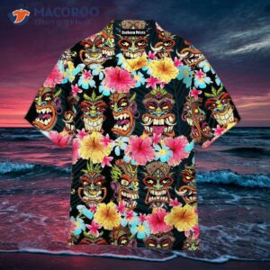 Tiki Head Flowers Colorful Hawaiian Shirt