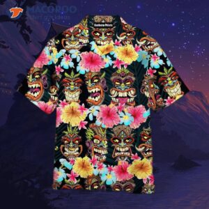 tiki head flowers colorful hawaiian shirt 1