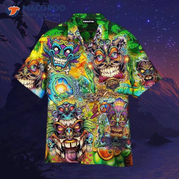 Tiki Hippie Smile Green Hawaiian Shirt